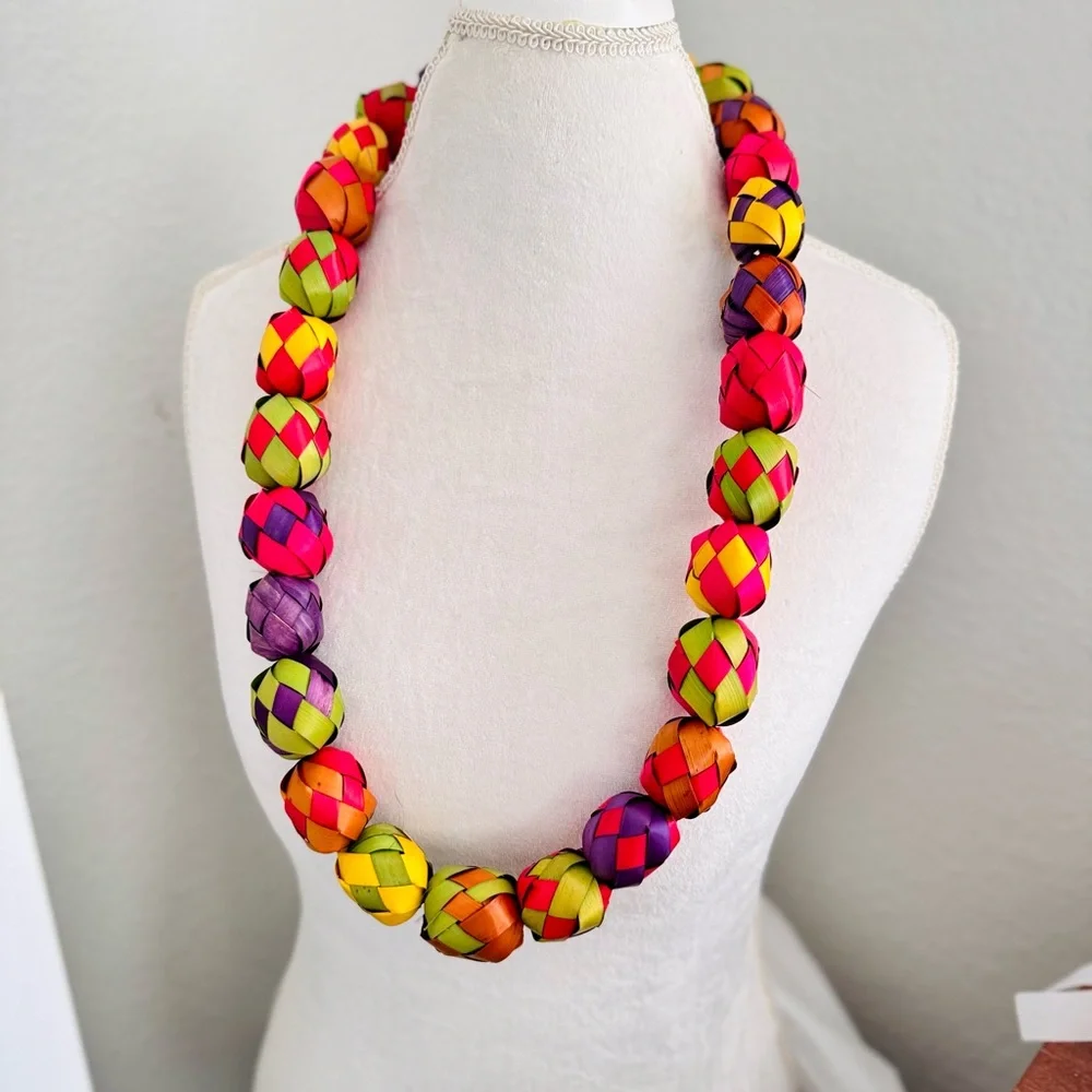 19” Colorful Woven Palm Leaf Mexican Garland for Fiesta Party Decor or Necklace